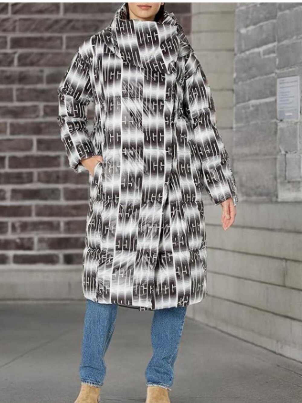 UGG CATHERINA PUFFER JACKET WOMENS HOODED LONG PARKA COAT REPELS RAIN SNOW sz S